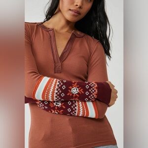 New We The Free Mikah Layering Cuff Thermal Shirt Size Medium